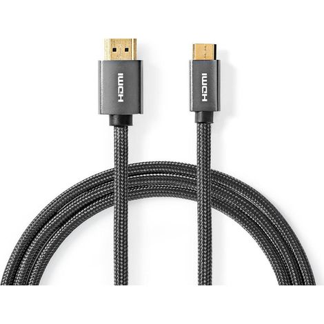 Cable hdmi de alta velocidad con ethernet conector hdmi miniconector hdmi 4k60hz 18 gbps 200 metros redondo algodon antracita gris con metal carton con ventana cubierta