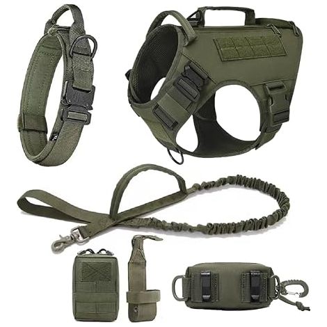 Ensemble harnais pour chien berger allemand harnais laisse pour chiens vert taille L (1/5)