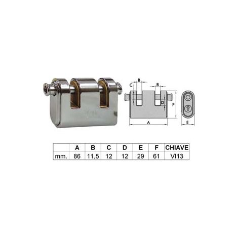 LUCCHETTO CORAZZATO A DUE BOCCHE PANZER  mm.86 (art.4126)    VIRO