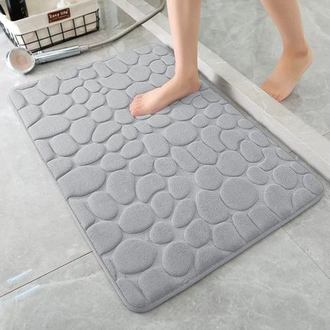 Tapis de bain en mousse à mémoire de forme - Tapis de bain/de douche - Motif galets - Tapis de bain ultra-absorbant - Gris clair - 50 x 80 cm (1/5)
