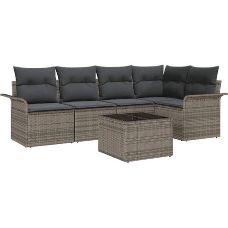 Maison Exclusive - Conjunto de sofá de jardín 6 uds. Gris ratán s (1/5)