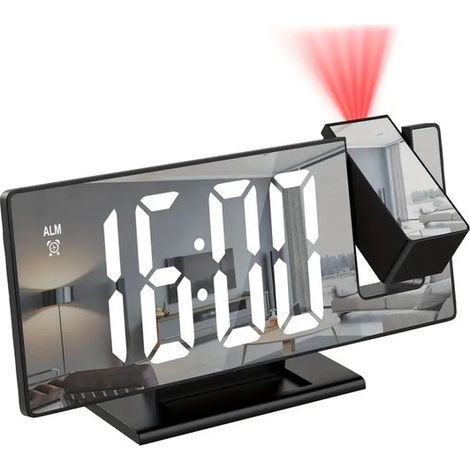 LED-Projektionswecker mit 180° verstellbarem Projektionswinkel – Wecker mit Spiegeldisplay, Temperaturanzeige und Schlummerfunktion – USB-Stromversorgung – Nachtmodus und Speicherfunktion – Schwarzes,