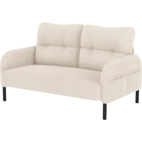 Set divano 3 pezzi in ciniglia beige con poltrona, pouf e divano 2 posti (1/5)