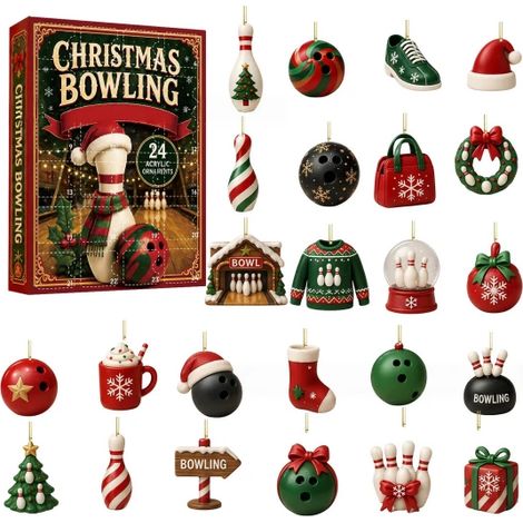 Weihnachtsbaumschmuck im Bowling-Design (Überraschungsbox) – Weihnachtsbaumschmuck aus Acryl – Geschenkbox mit 24-Tage-Countdown-Kalender (1/5)