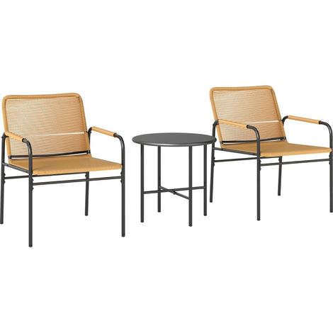 Conjunto bistró de ratán de 3 piezas con 2 sillones y mesa redonda, acero, amarillo, HOMVRA (1/5)
