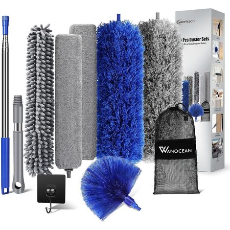 Staubwedel Teleskop Lang Ausziehbar Waschbar 10er Set Blau Grau (1/5)