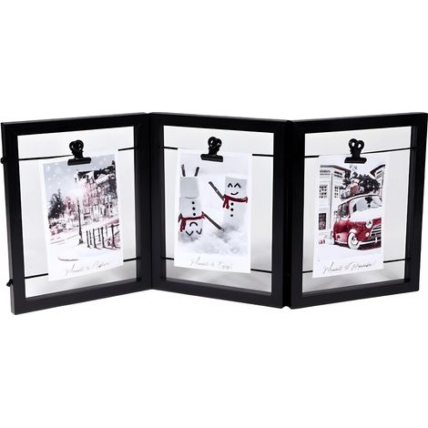 Cadre Photo Suspendu 3 Photos - Grille avec Pince pour Photo, Note, Carte - Porte Carte en Bois (1/4)