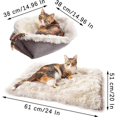 Coussin pour Chat Chien, Couverture Pliable pour Animaux de Compagnie, Couverture pour Animaux de Compagnie 2 en 1, Lavable, pour Chatons, Chiots et Petits Animaux (Blanc) (1/5)