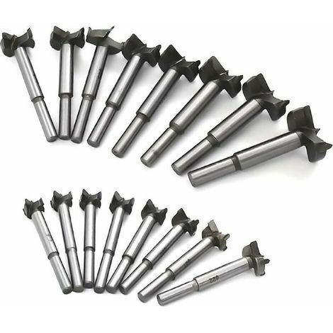Meche Bois Foret, Carbone Acier à Haute Vitesse Trépan pour Bois Scie à poinçonner Dalles en Bois Trous de perçage pour Aile Plate Charnière en carbure cémenté 15-35mm 16PCS (1/5)