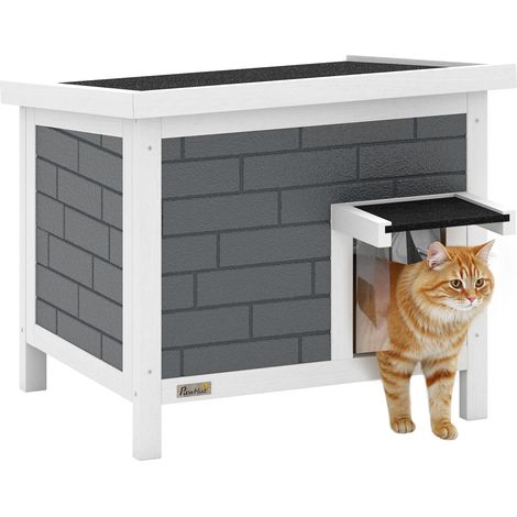 PawHut Outdoor Cat House Insulated Wooden Feral Cat Shelter w/ Openable Roof (1/5)