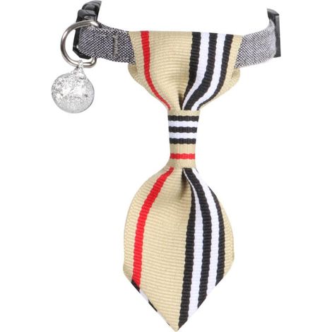 Collar elegante color beige con lazo y cascabel para mascotas. (1/4)