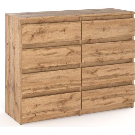 Commode enfant 120 cm – Chêne Wotan – 8 tiroirs – Design ergonomique pour rangement optimisé – Finition mate (1/5)