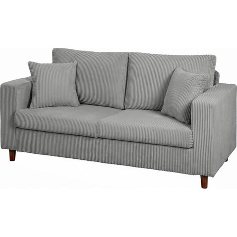 Canape 2 places velours cotele 140 cm, assise 15 cm et dossier 26 cm, ressorts ensaches, mousse vierge haute densite, fibre polyester, pieds bois caoutchouc, structure panneau E1 15 mm, 240 kg, salon, (1/5)
