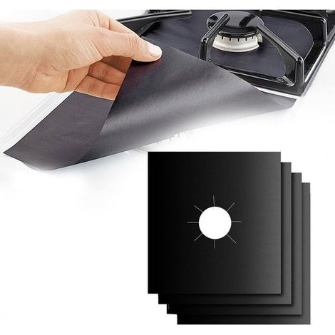TrAdE Shop Traesio - Set 4 Protezioni Per Fornelli Cucina Piano Cottura Gas Antiaderente Riutilizzabile 27x27cm - (1/5)