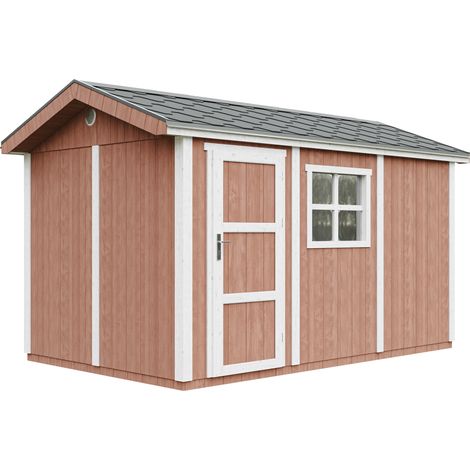 Abri de Jardin Qualité Premium 8,68 m² - H252x250x412 cm - Construction de Panneaux LP Smartside - Avec un sol et des bardeaux bitumineuxs - Timbela M914-REDWOOD RED (1/5)