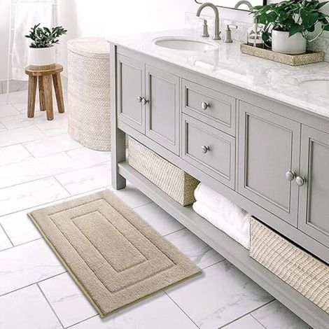 50 x 80 cm,Beige，Tapis De Bain Antidérapant,Tapis Salle Bain Moux en Microfibre,Absorbant l'eau,Lavable en Machine,Extra Epais Tapis de Douche pour Salle de Bain (1/3)