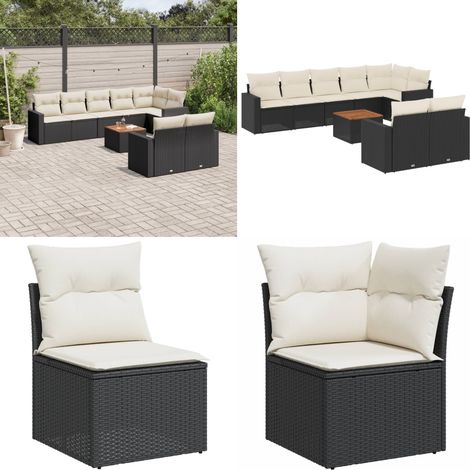 9-tlg. Garten-Sofagarnitur mit Kissen Schwarz Poly Rattan - Gartenmöbel Set - Esstischgarnitur - Outdoor Möbel - Lounge Garnitur - Balkonmöbel - Home & Living (1/5)