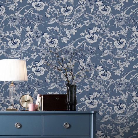 Papier peint intissé Laura Ashley Summerhill Midnight 1005 x 52cm Bleu (1/5)