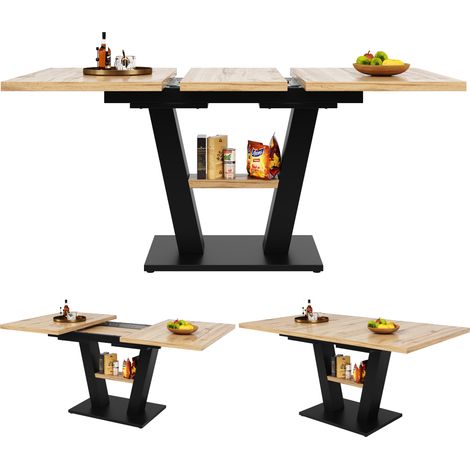 Table Ă manger extensible- 157x70x75 cm- 6 personnes- Plateau MDF+Metal- Salle a manger,Salon- Noir et naturel (1/5)