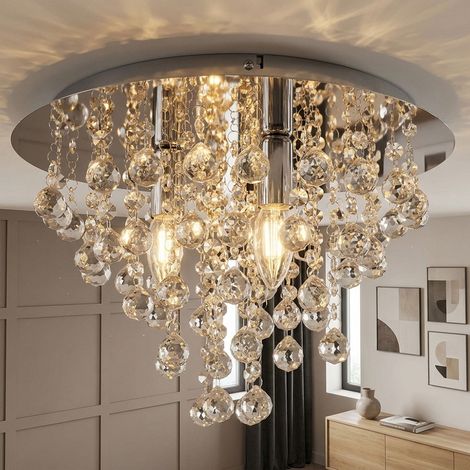 Lampada da soffitto, lampada da soggiorno, effetto cristallo, cromo, metallo, D 38 cm (1/5)
