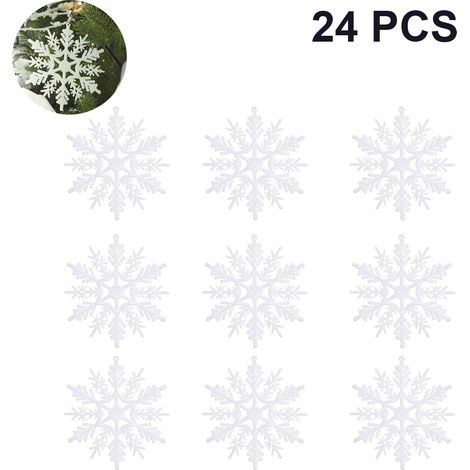 Guirlande De Flocons De Neige En Plastique - Décoration De Noël Pour Arbre Porte Mur Cheminée - 24 Pièces (1/5)