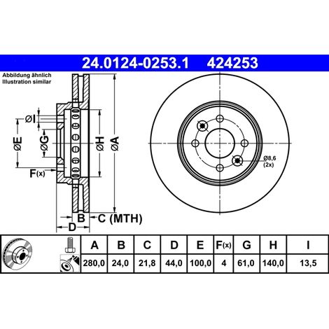 Lot de 2 Disques de frein ATE 24.0124-0253.1 DACIA 40 20 605 40R 40 20 656 16R