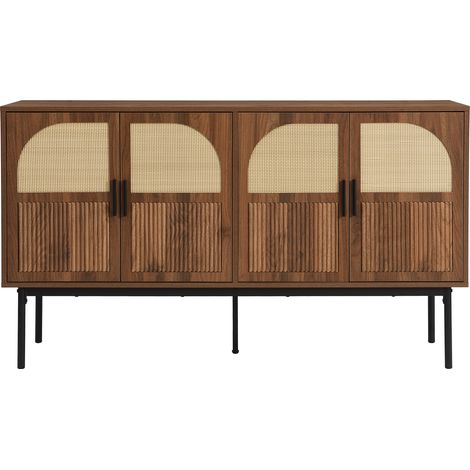 Moderne Sideboard-Kommode aus MDF in Naturoptik mit Rattandetails 140 x 40 x 80 cm (1/5)
