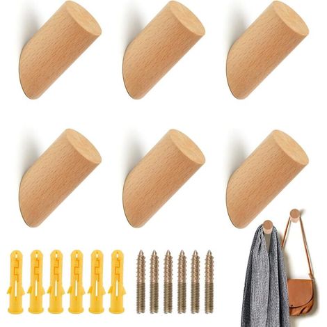 Pièces Patere Murale Bois Porte Manteau, Ronds Crochet Mural Bois avec Vis, Naturel Hêtre Porte Manteaux Mural Individuel, 45° Coupe Diagonale Patère Bois pour Vêtements, Salon, Chambre, Suspendre