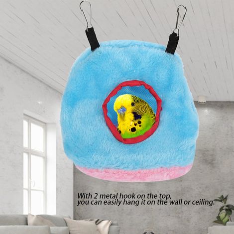Nid pour perroquet, hamac suspendu en peluche chaude et coupe-vent, niche pour oiseau de compagnie, bleu S (1/5)