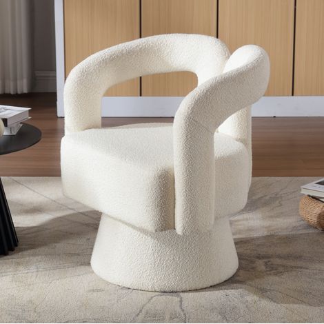 Poltrona girevole 360° in bouclé beige 67 x 55 x 74 cm con base in metallo (1/5)