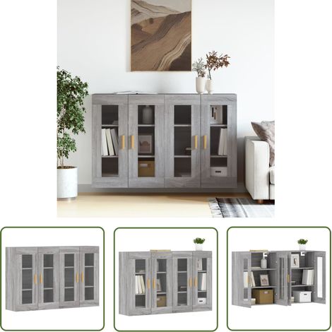 The Living Store Armoires murales 2 pcs sonoma gris bois d'ingénierie - Armoire Murale - Meuble De Rangement - Buffet - Étagère Murale - Décoration Intérieure (1/5)