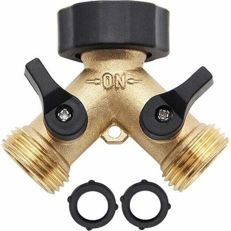 2-Wege-Gartenschlauchverteiler, robuster Messing-Wasserhahnverteiler, Gartenschlauchadapter, 2-Ventil-Y-Verteiler mit 2 zusätzlichen Gummidichtungen – Crezuo