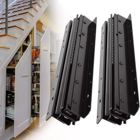 Lot de 2 rails de tiroir pour charges lourdes, 400-900 mm, 3 plis, double rangée de billes en acier, capacité de charge 120 kg pour tiroirs