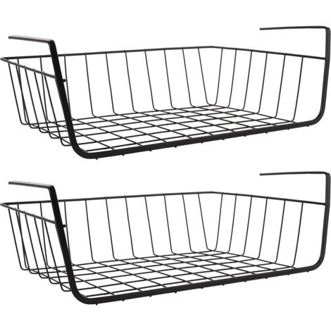 Lot de 2 Panier Suspendu pour Rangement 34x11.5x20.5CM Portée 4,5kg panier de rangement sous tablette Métal Anti-Rouille, pour Cuisine, Salle de Bain, Bureau, Armoires (1/5)