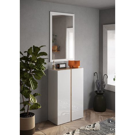 Meuble à chaussures moderne 70 cm blanc laqué/chêne clair Frida (1/5)