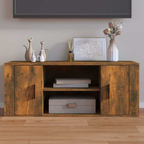vidaXL TV Cabinet Smoked Oak 100x35x40 cm Engineered Wood (1/5)