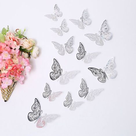 48 pegatinas de pared 3D de mariposas, pegatinas artísticas para manualidades, pegatinas decorativas de pared removibles, Oro rosa (1/5)