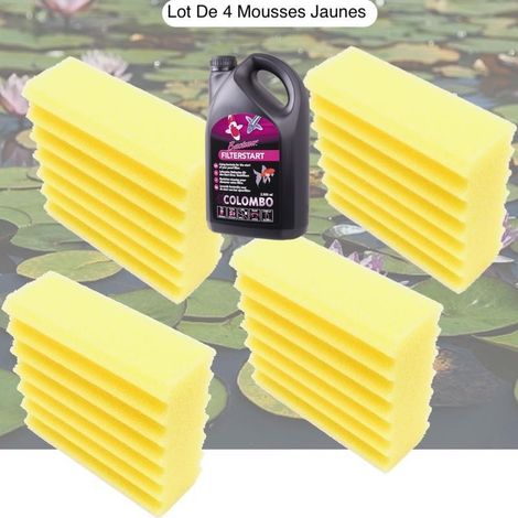 Lot De 4 Mousses De Filtration Jaunes, + bactéries 1000ml De Remplacement Jaune Pour Bassins (1/5)