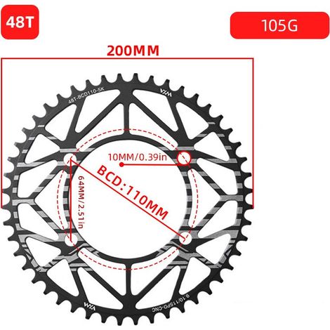 48T Plateau de vélo monovitesse 4 trous à griffes, entraxe 110 BCD, dents positives et négatives, pignon 36T58T compatible avec les transmissions 5/R7/8000 (1/5)