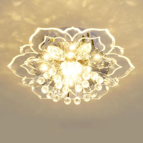 Lámpara de techo moderna con LED de cristal y flores, iluminación interior, minilámpara nórdica, decoración del hogar, lámpara redonda de mediados de siglo para pasillo y sala de estar. (1/5)