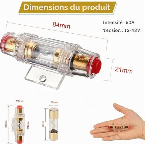 Porte Fusible Agu En Ligne Et Fusibles Agu, Fusible Voiture Pour Automobile Audio Puissance Protéger, 12v-48v Fusibles 60a Agu Pour Compresseurs D'amplificateur D'alarme (1/4)