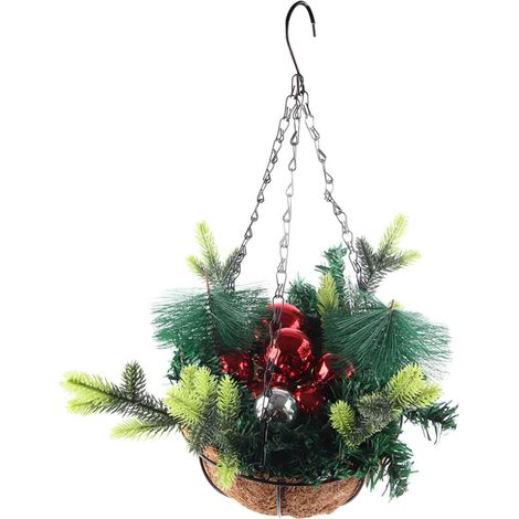Artificial Christmas Hanging Basket Decorated with Pine Cones Ball Lights Christmas Holiday Decoration (1/5)