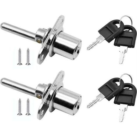 Lot de 2 serrures à piston pour porte et tiroir (argentées), diamètre 16 mm, longueur 61 mm (1/4)