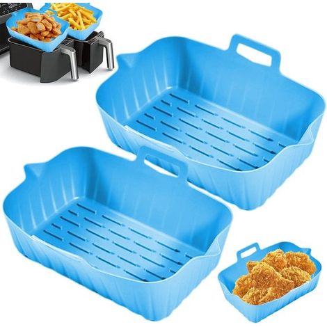 2 bandejas de silicona para freidora de aire, Sin BPA, Alternativa al papel de hornear, Papel hornear silicona freidora aire, 22x16x6 cm, Negro (1/5)
