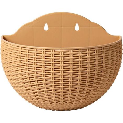 Petit pot de fleur hydroponique vert foncé imitation rotin suspendu, pot de fleur semi-circulaire sans poinçonnage suspendu adapté à la plantation de décoration de jardin