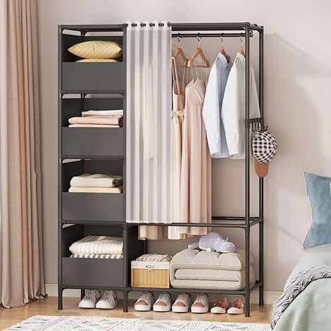 TrAdE Shop Traesio - Appendiabiti Armadio Portaoggetti 170x105x45cm Organizzatore Con Ripiani Ganci Per Camera - (1/3)