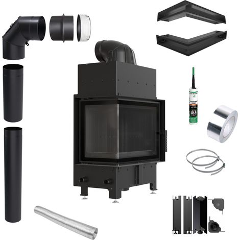 Eck Kamineinsatz KRATKI FLOKI links 8kW Ø160 schwarz Montageset (1/5)