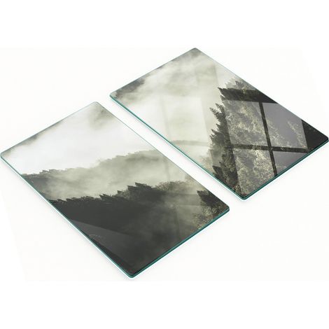 Tablas de cortar decorativas de cristal para cocina, dise帽o Niebla sobre el bosque, 2x30x52 cm.
