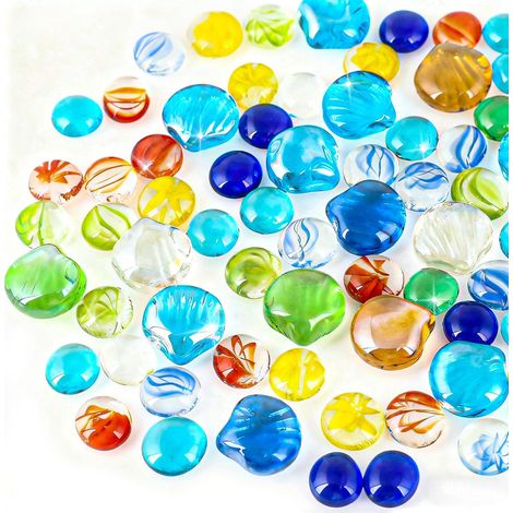 Galets Décoratifs en Verre 500g Coquillage et Cercle Billes Plates, Pierres Précieuses pour Enfants, Décoration d'Aquarium, Remplissage de Vase, Chasse au Trésor (1/5)