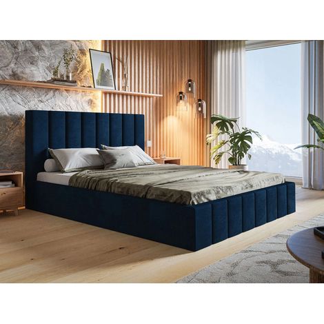 Lit rembourré avec rangement 160x200 velours bleu Siena (1/5)